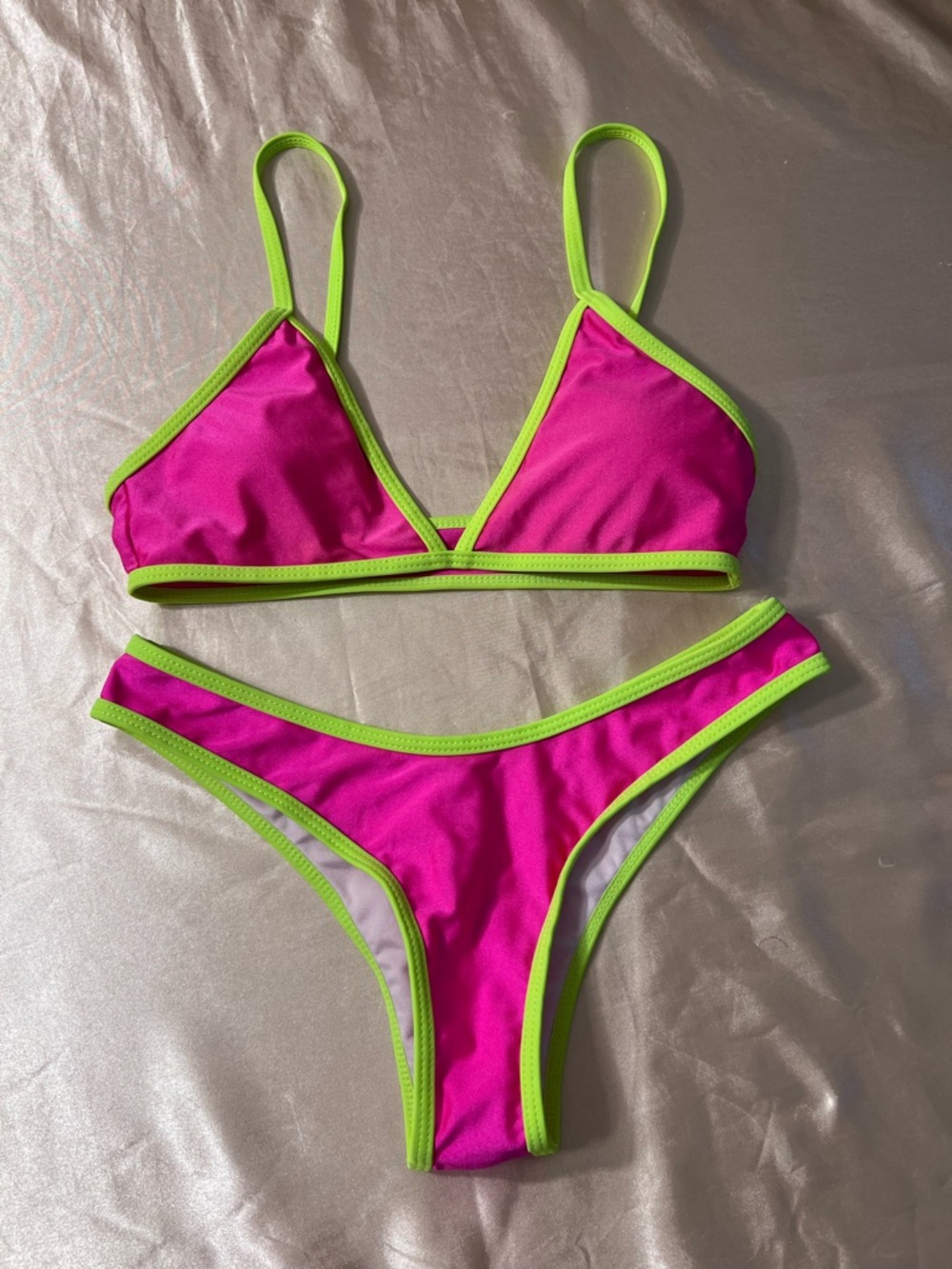 Hot Pink Bikini with Neon Yellow Trim Size Small